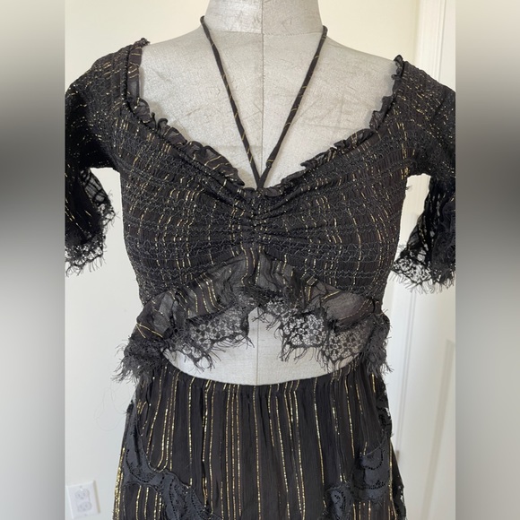 NWOT Free People x Rococo Sand Adana Maxi Dress SZ S Off Shoulder blk/gold - Picture 8 of 12